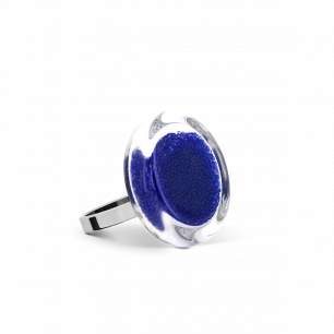 Bague en verre soufflée - Cachou Nano Billes Bleu Foncé