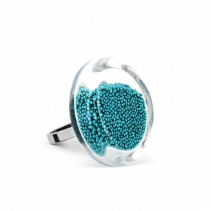 Glass ring - Cachou Mini Billes Turquoise