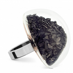 Glass ring - Dome Giga Paillettes Black