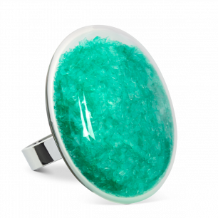 Bague en verre soufflée - Galet Giga Paillettes Colors Turquoise