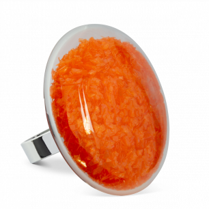 Bague en verre soufflée - Galet Giga Paillettes Colors Orange