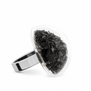 Bague en verre soufflée - Dome Mini Paillettes Noir