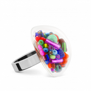 Glass ring - Dome Medium Mix Perles Multicolor