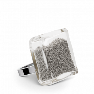 Glass ring - Carré Medium Billes Silver