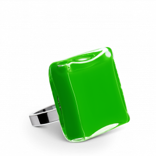 Glass ring - Carré Medium Milk Dark green