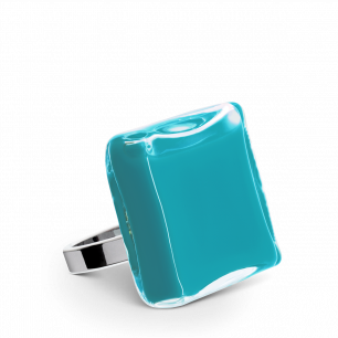 Glass ring - Carré Medium Milk Turquoise