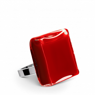 Glass ring - Carré Medium Milk Dark red