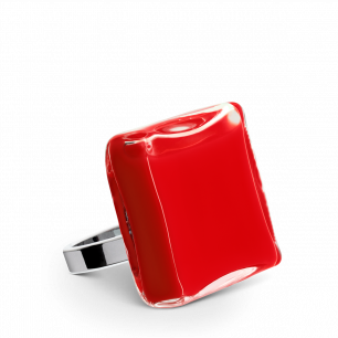 Glass ring - Carré Medium Milk Light red