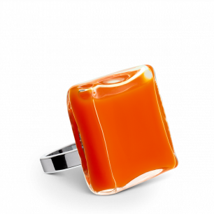 Anello in vetro - Carré Medium Milk Arancione