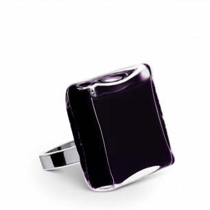 Glass ring - Carré Medium Milk Black