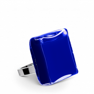 Glass ring - Carré Medium Milk Dark Blue
