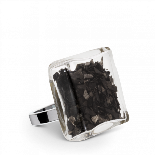 Glass ring - Carré Medium Paillettes Black