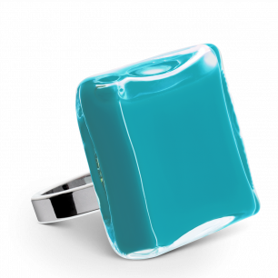 Glass ring - Carré Giga Milk Turquoise