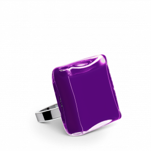 Bague en verre soufflée - Carré Mini Milk Violet foncé