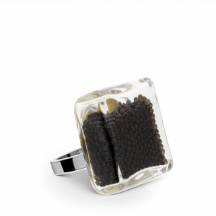 Glass ring - Carré Mini Billes Black