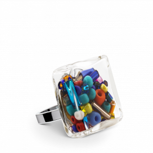Glass ring - Carré Mini Mix Perles Multicolor