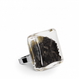 Glass ring - Carré Mini Paillettes Black