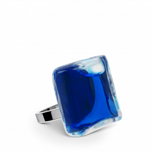 Bague en verre soufflée - Carré Mini Transparent Bleu Foncé