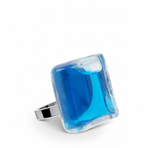 Anello in vetro - Carré Mini Transparent Blu reale
