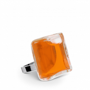 Bague en verre soufflée - Carré Mini Transparent Orange