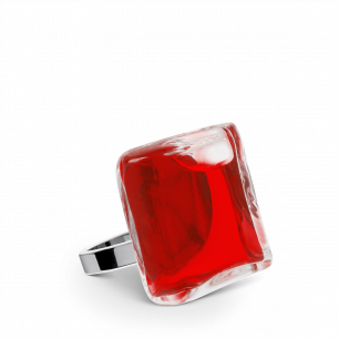 Glass ring - Carré Mini Transparent Red