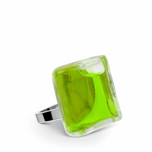 Bague en verre soufflée - Carré Mini Transparent Vert