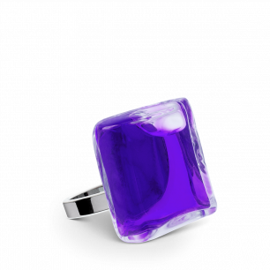 Bague en verre soufflée - Carré Mini Transparent Violet