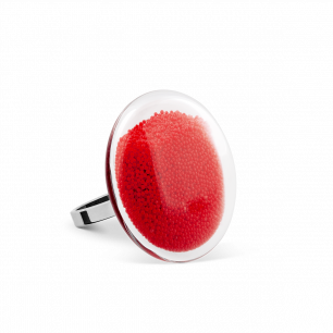 Bague en verre soufflée - Galet Mini Billes Rouge