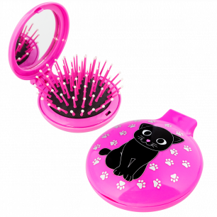 2 in 1 hairbrush and mirror - Lady Retro Kids Cat Pink